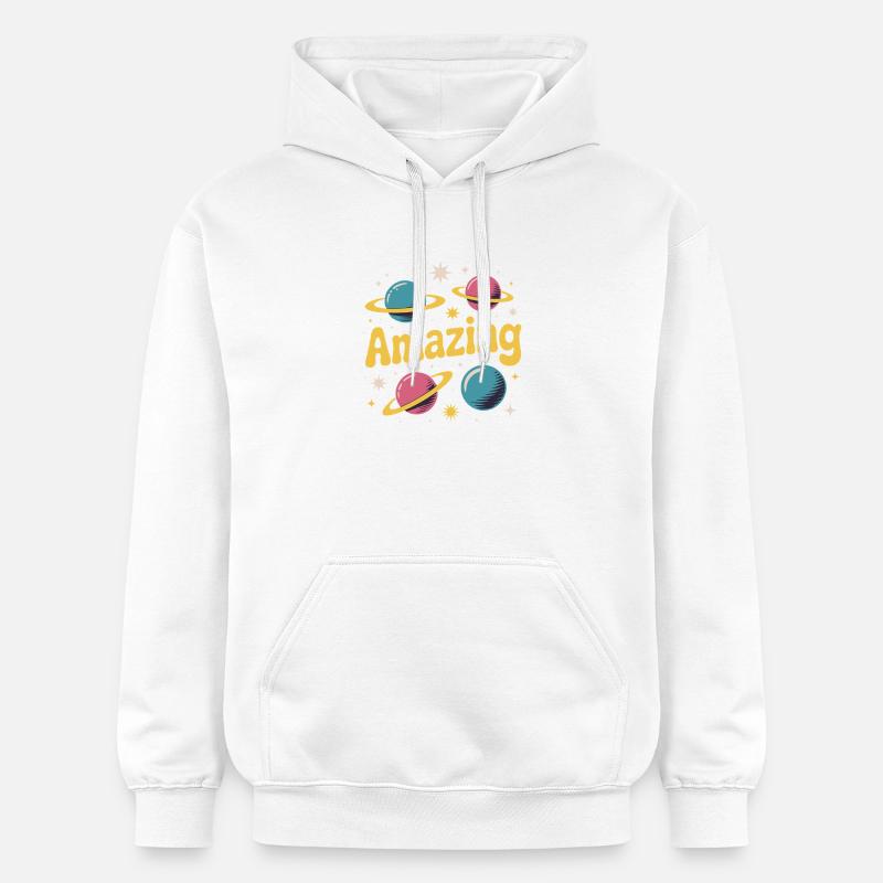 Amazing Planets : Rétro Space Design - Sweat à capuche Softstyle® Gildan Unisexe - blanc