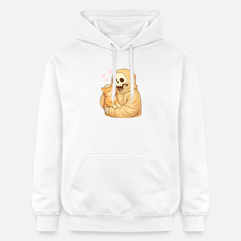 Squelette douillet avec chat – Proximité douce - Sweat à capuche Softstyle® Gildan Unisexe - blanc