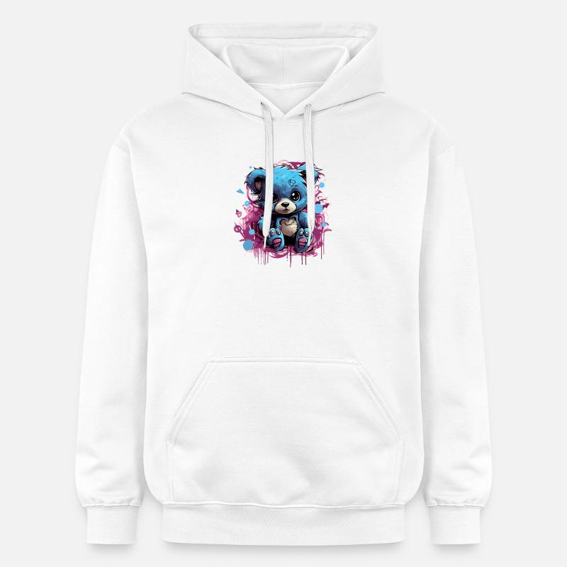 Blue Cuddly Bear Graffiti Pop - Sweat à capuche Softstyle® Gildan Unisexe - blanc