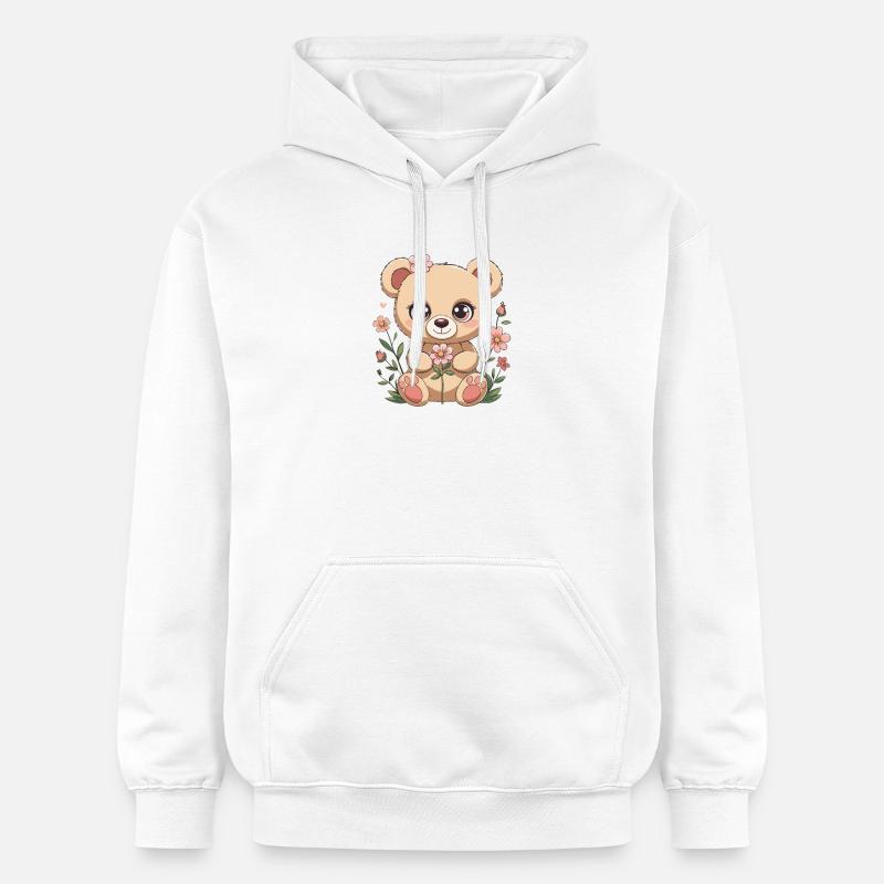 Ours en peluche avec des fleurs - Sweat à capuche Softstyle® Gildan Unisexe - blanc