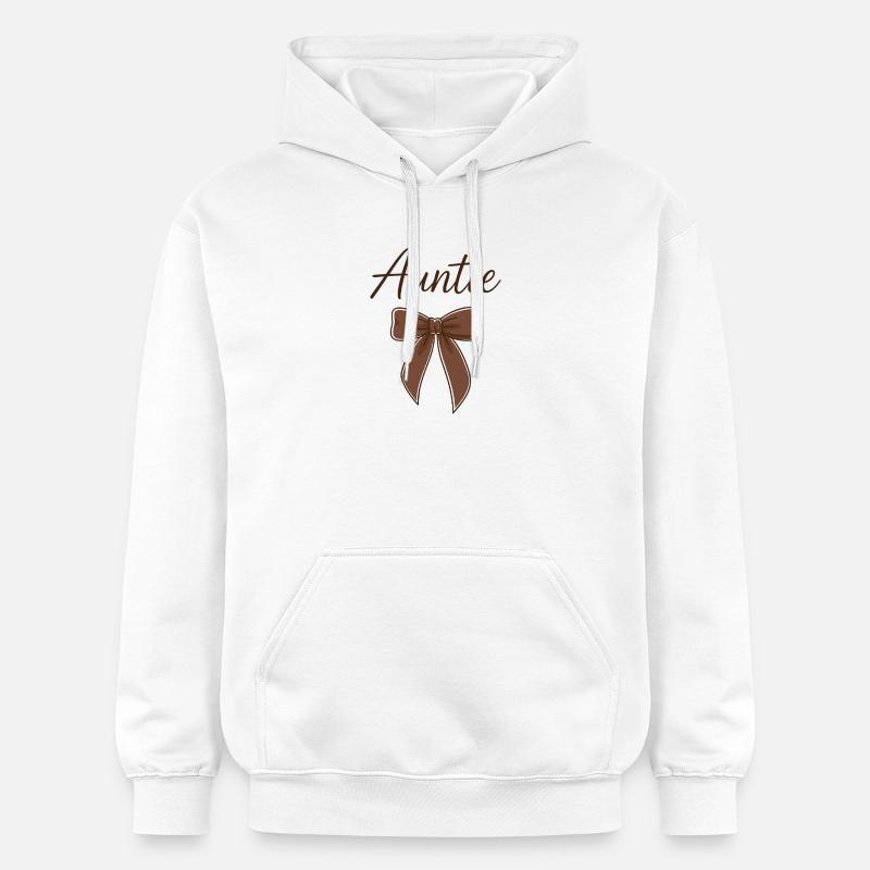 Auntie Bow - Brun Script Bow - Gildan luvtröja unisex Softstyle® Midweight - vit