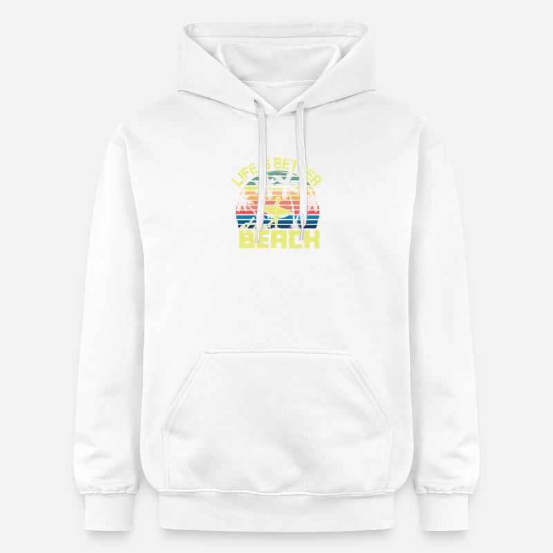 Beach Surfer Retro Sunset - Sweat à capuche Softstyle® Gildan Unisexe - blanc