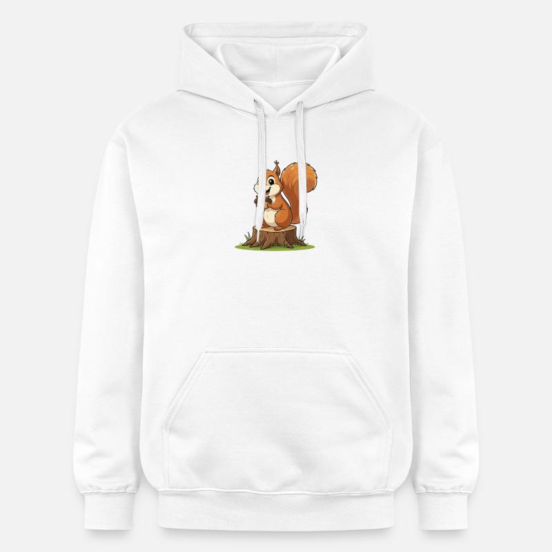 Eichhörnchen am Baumstumpf mit Eichel - Gildan Unisex Softstyle® Midweight Hoodie - Weiß
