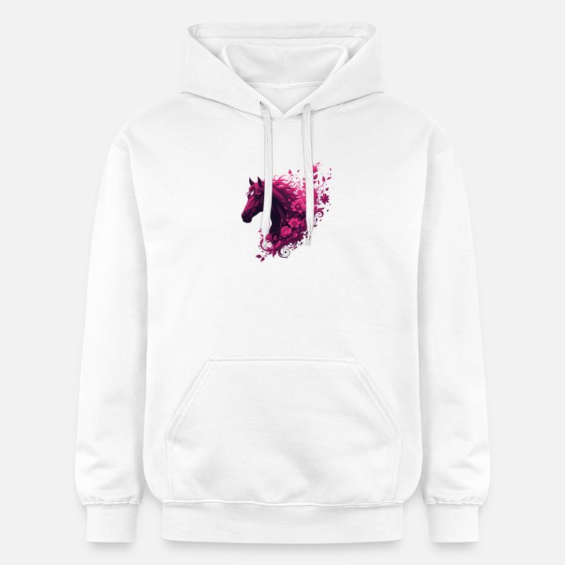Cheval magenta avec tourbillon de fleurs - Sweat à capuche Softstyle® Gildan Unisexe - blanc