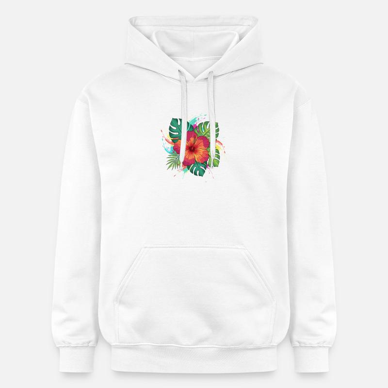 Éclaboussure tropicale d’hibiscus - Sweat à capuche Softstyle® Gildan Unisexe - blanc
