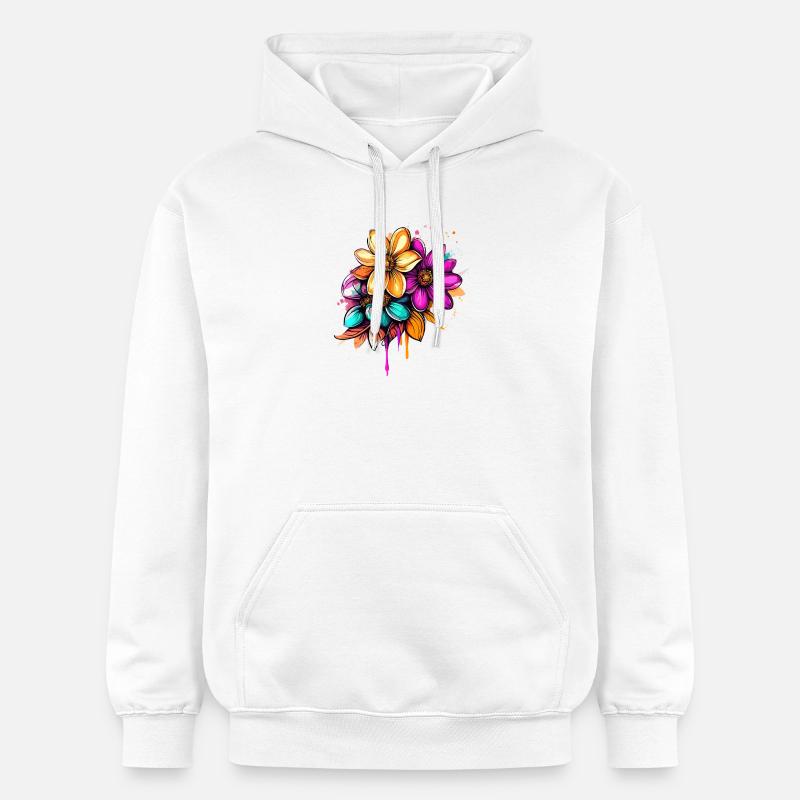 Bouquet Aquarelle Néon - Sweat à capuche Softstyle® Gildan Unisexe - blanc