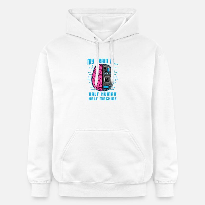 Graphique IA mi-humain mi-machine - Sweat à capuche Softstyle® Gildan Unisexe - blanc