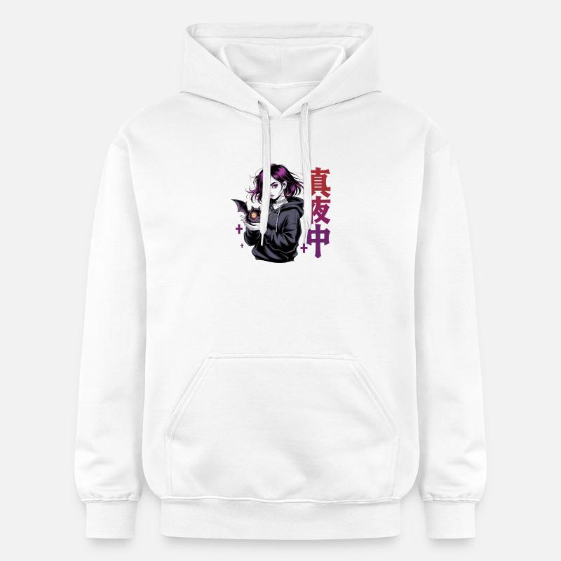 真夜中 Fille d’anime gothique Midnight Bat Gothic - Sweat à capuche Softstyle® Gildan Unisexe - blanc
