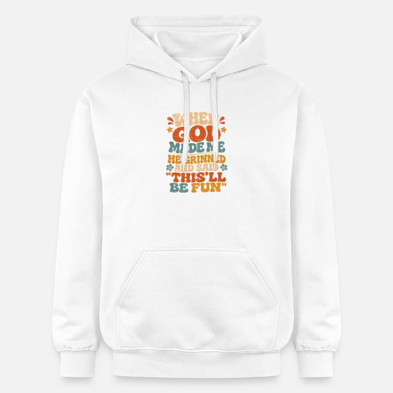 Dicton rétro : Dieu m’a rendu amusant - Sweat à capuche Softstyle® Gildan Unisexe - blanc