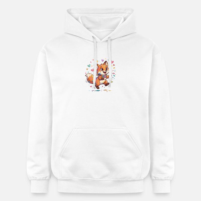 Adorable renard arc-en-ciel - Sweat à capuche Softstyle® Gildan Unisexe - blanc