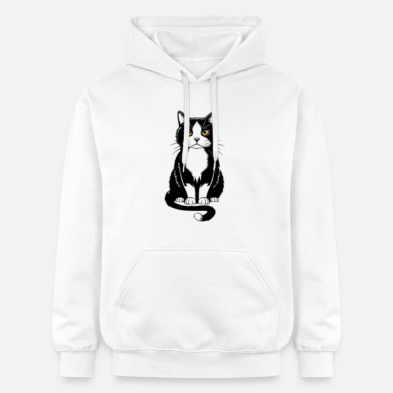 Bild einer sitzenden schwarzen Katze - Gildan Unisex Softstyle® Midweight Hoodie - Weiß