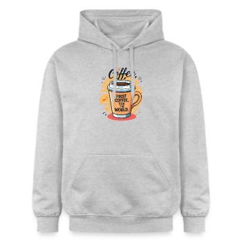 Motivational coffee mug with saying - Gildan Unisex Softstyle® Midweight Hoodie - light heather grey - Front - Liana (172cm) & Jaron (178cm)