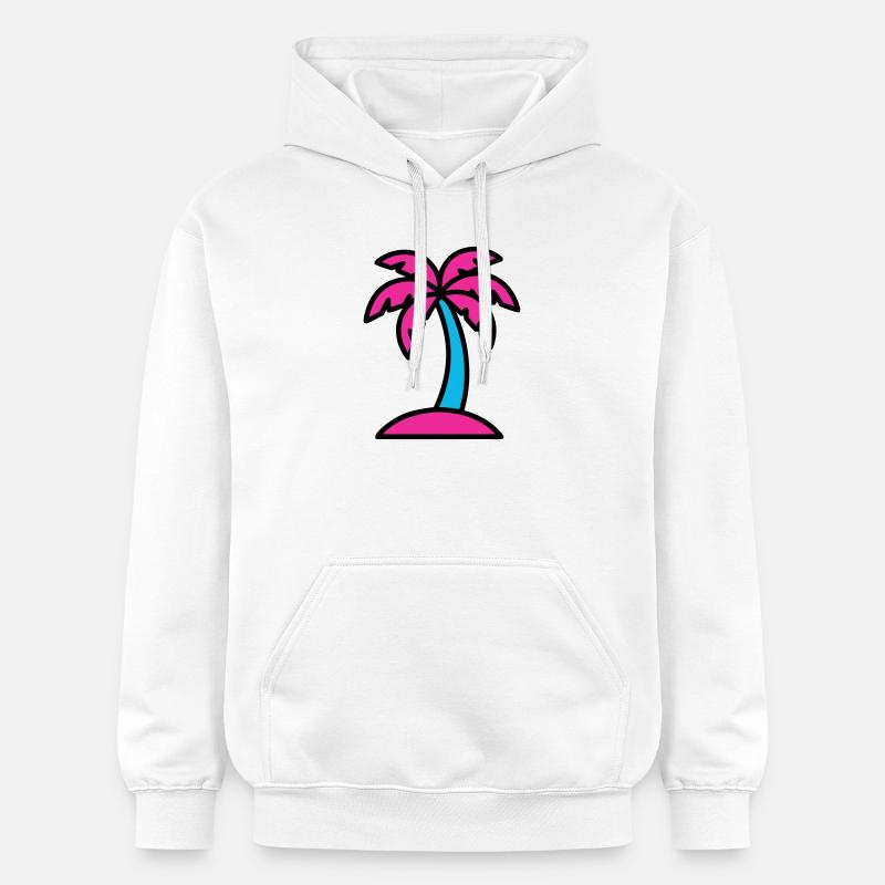Neon Palm Tree 90s Vaporwave - Gildan Unisex Softstyle® Midweight Hoodie - white