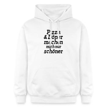 Pizza und Döner Fast Food Fun lustig Geschenk - Gildan Unisex Softstyle® Midweight Hoodie - Weiß - Vorne - Liana (172cm) & Jaron (178cm)