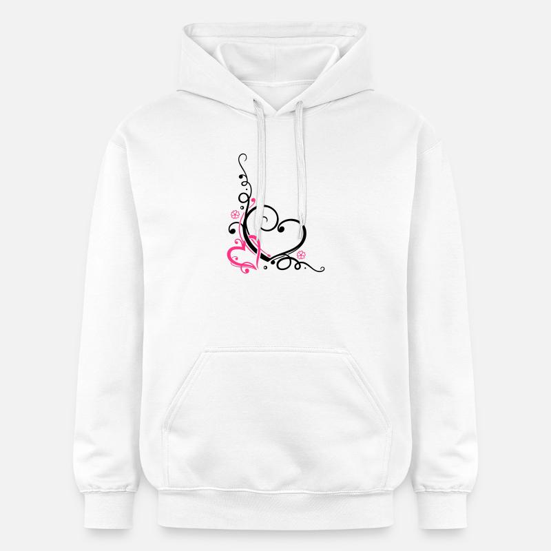 Deux coeurs avec des fleurs - Sweat à capuche Softstyle® Gildan Unisexe - blanc