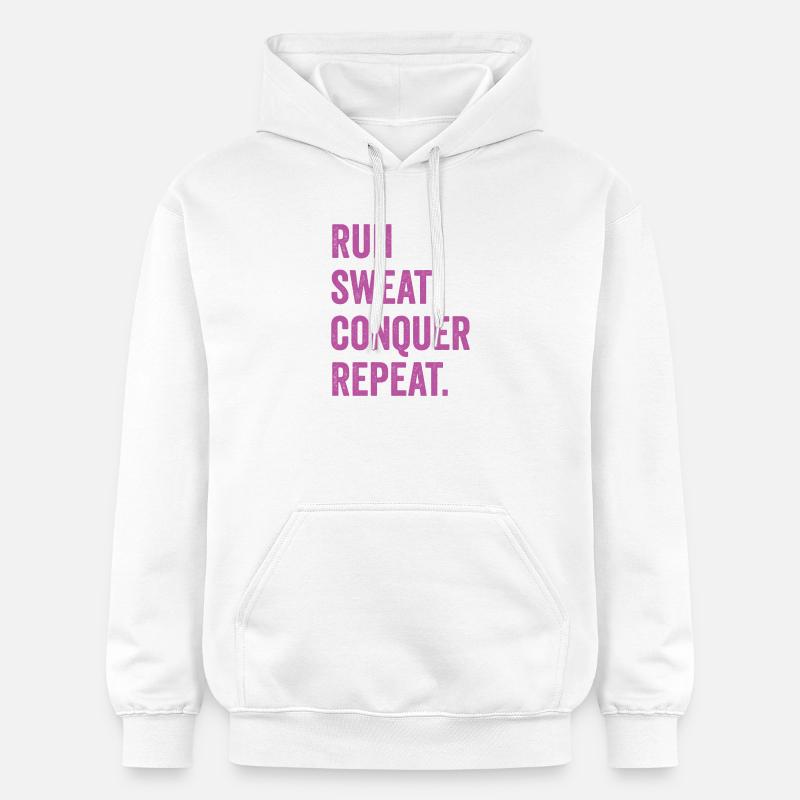 Courir. Sueur. Conquérir. Répéter. - Sweat à capuche Softstyle® Gildan Unisexe - blanc