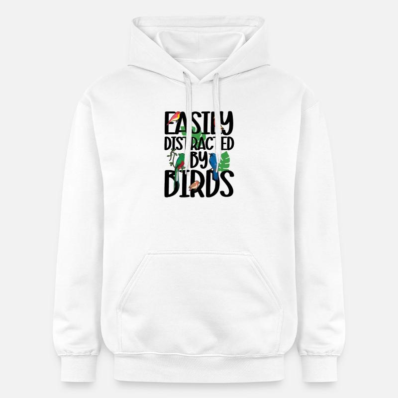 Facilement distrait par les oiseaux - Sweat à capuche Softstyle® Gildan Unisexe - blanc