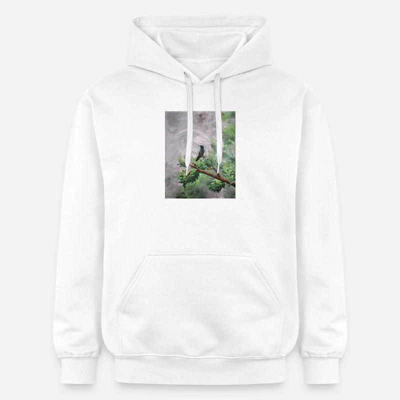 Colibri perché sur une branche feuillue - Sweat à capuche Softstyle® Gildan Unisexe - blanc