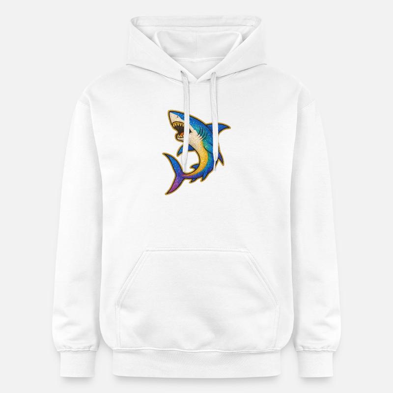 Requin | Requin arc-en-ciel Patch Art - Sweat à capuche Softstyle® Gildan Unisexe - blanc