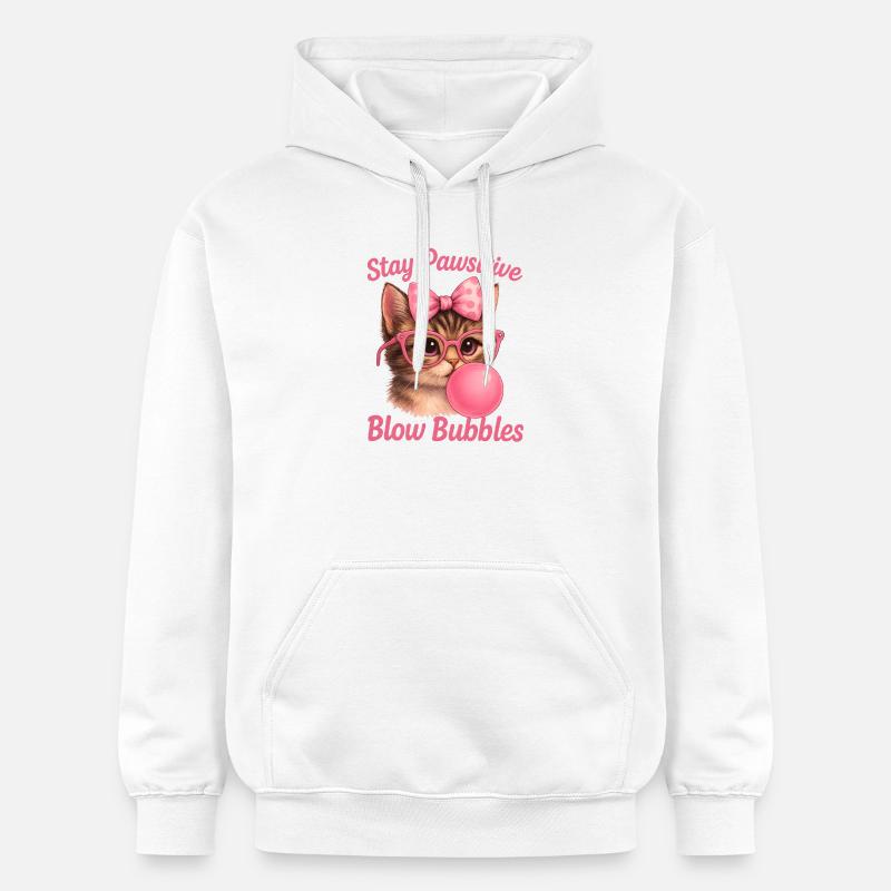 Chat mignon - Stay Pawsitive Blow Bubbles - Sweat à capuche Softstyle® Gildan Unisexe - blanc