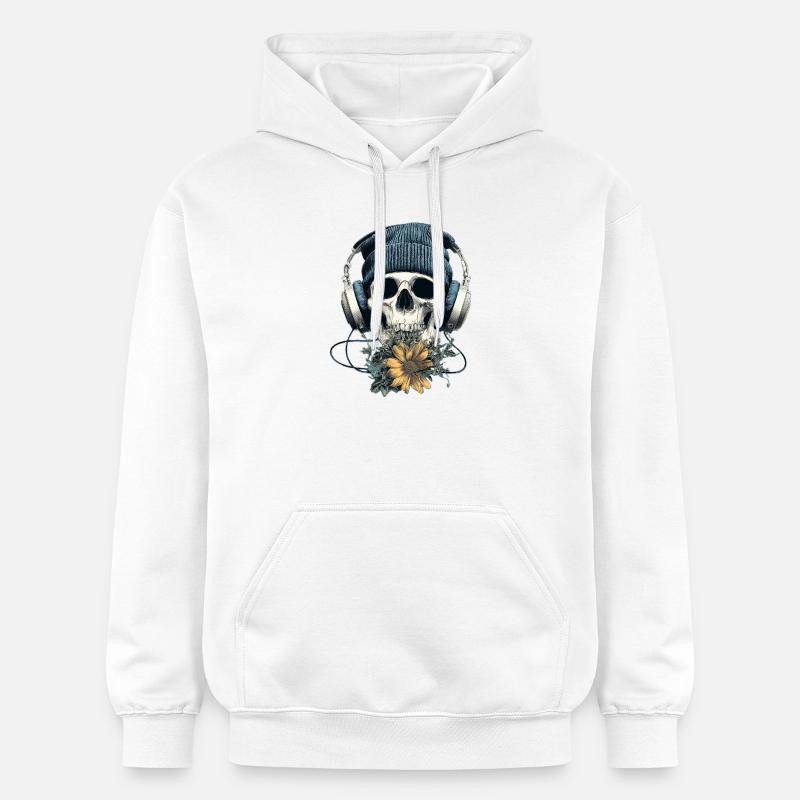 Crâne avec casque et fleurs - Sweat à capuche Softstyle® Gildan Unisexe - blanc