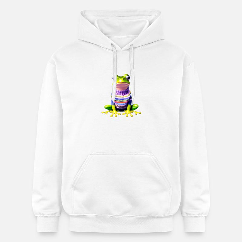 Kleiner Regenbogenfrosch mit Norweger-Pullover - Gildan Unisex Softstyle® Midweight Hoodie - Weiß