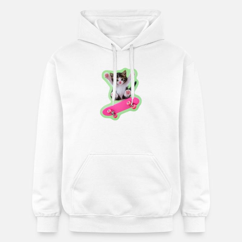 Skater Kitty avec skateboard rose - Sweat à capuche Softstyle® Gildan Unisexe - blanc