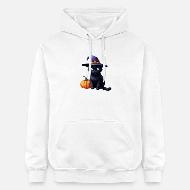 Chat sorcière avec citrouille - Sweat à capuche Softstyle® Gildan Unisexe - blanc