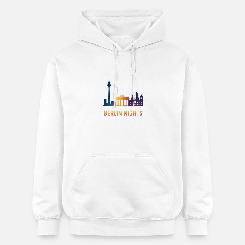 Skyline de la nuit de Berlin - Sweat à capuche Softstyle® Gildan Unisexe - blanc
