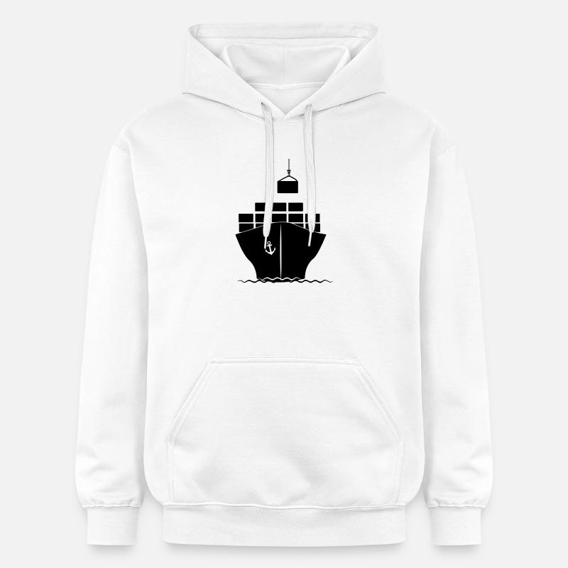 Sea container boat with crane loading - Gildan Unisex Softstyle® Midweight Hoodie - white