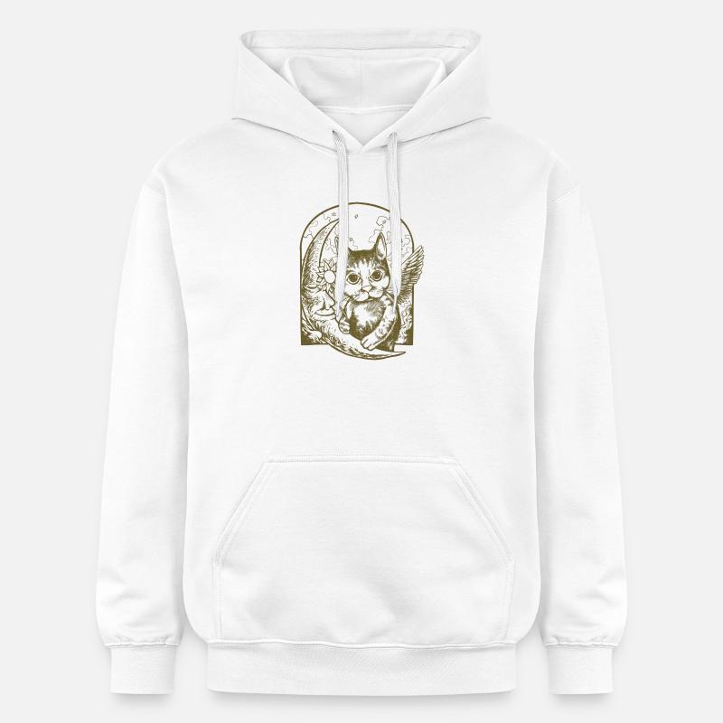 Chat céleste et lune ailée - Sweat à capuche Softstyle® Gildan Unisexe - blanc