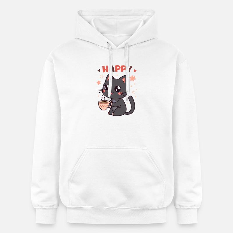 Chat Café Heureux et Doux - Sweat à capuche Softstyle® Gildan Unisexe - blanc