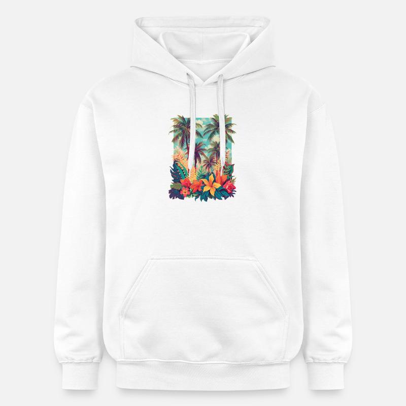 Plage des Fleurs Tropicales - Sweat à capuche Softstyle® Gildan Unisexe - blanc