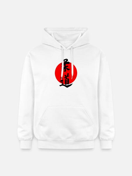 Judo i japansk kanji-skrift med rød sol - Gildan Softstyle® Midweight unisex-hoodie - hvid