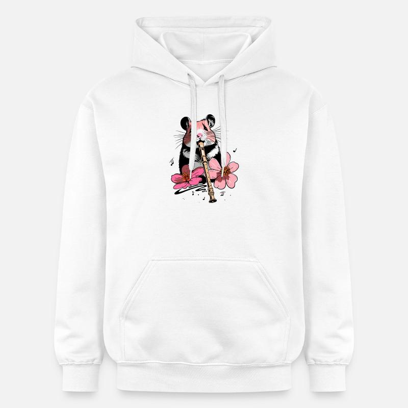 Hamster avec fleurs et flûte - Sweat à capuche Softstyle® Gildan Unisexe - blanc