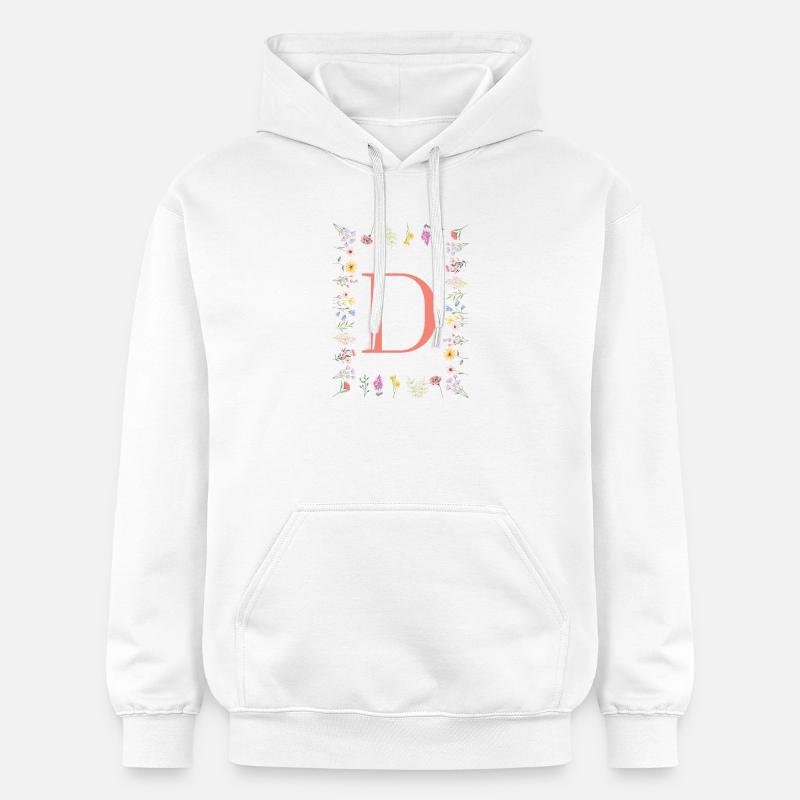 Florale Initialen "D", Buchstaben Monogramm  - Gildan Unisex Softstyle® Midweight Hoodie - Weiß