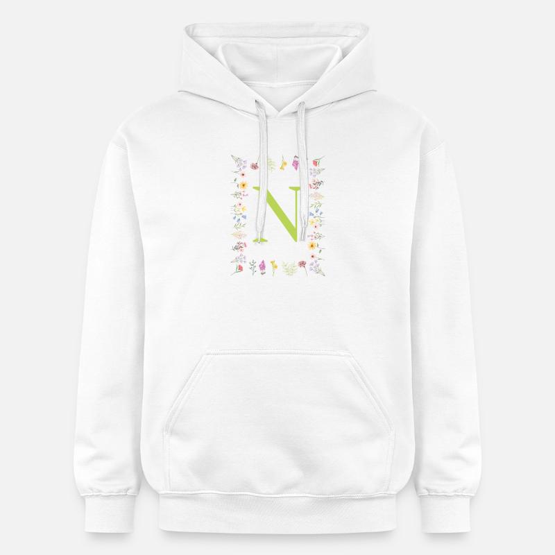 Initiales florales « N », Lettres monogrammes - Sweat à capuche Softstyle® Gildan Unisexe - blanc