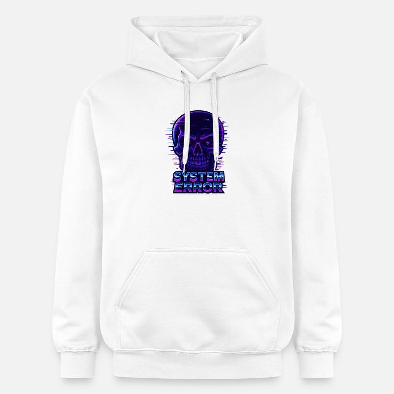 Neon Glitch Schädel mit Systemfehlertext - Gildan Unisex Softstyle® Midweight Hoodie - Weiß