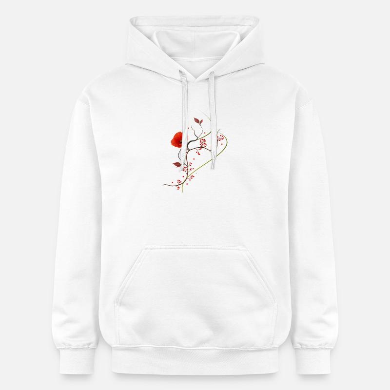 Ikebana Collage mit Mohnblume Zen Stil - Gildan Unisex Softstyle® Midweight Hoodie - Weiß