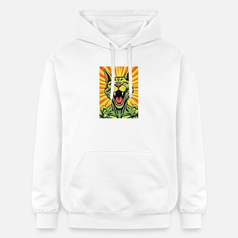 Chat qui rit Bande dessinée Imprimer - Sweat à capuche Softstyle® Gildan Unisexe - blanc