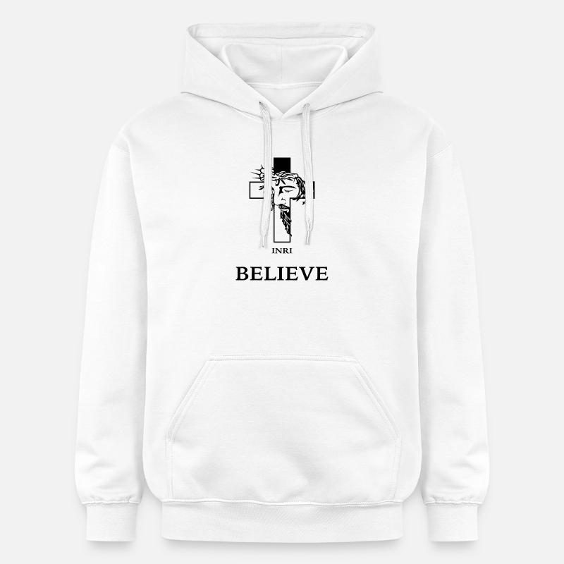 Croire – Croix moderne avec Jésus - Sweat à capuche Softstyle® Gildan Unisexe - blanc
