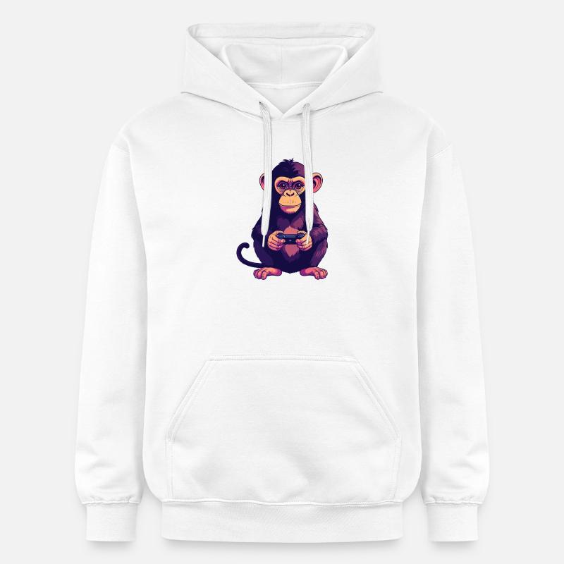 Monkey on controller playing console gaming - Gildan Unisex Softstyle® Midweight Hoodie - white