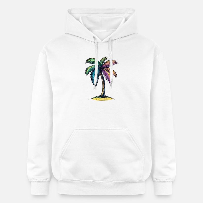 Symbole coloré de l’île Palm Tree - Sweat à capuche Softstyle® Gildan Unisexe - blanc
