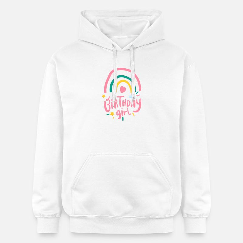 Fille d’anniversaire arc-en-ciel pastel - Sweat à capuche Softstyle® Gildan Unisexe - blanc
