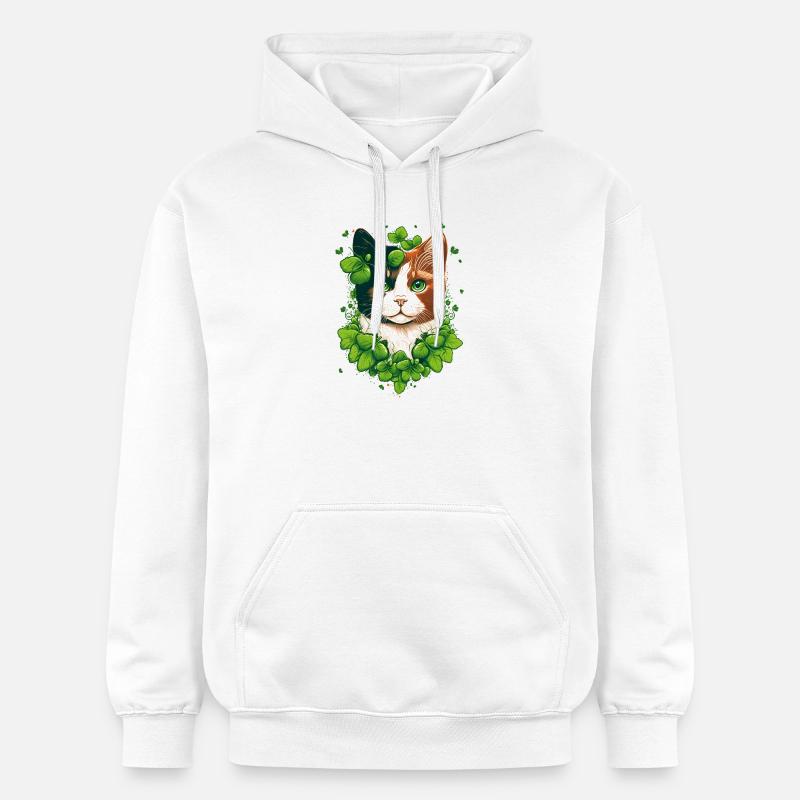 Chat avec cadre de feuilles - Sweat à capuche Softstyle® Gildan Unisexe - blanc
