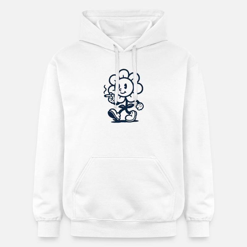 Retro Blumen Maskottchen mit Zigarette Zeichnung - Gildan Unisex Softstyle® Midweight Hoodie - Weiß