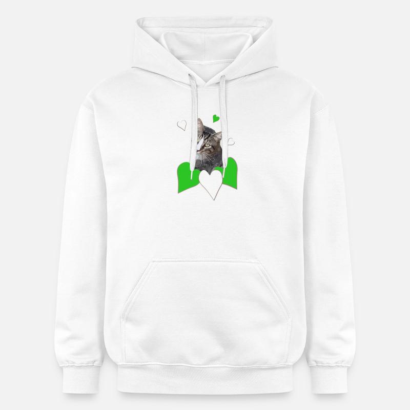 Cat Love Chat tigré Vert Coeurs - Sweat à capuche Softstyle® Gildan Unisexe - blanc
