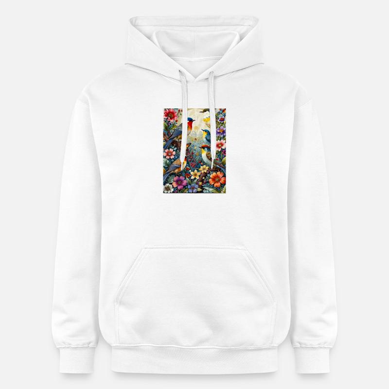 Oiseaux dans la splendeur florale - Sweat à capuche Softstyle® Gildan Unisexe - blanc