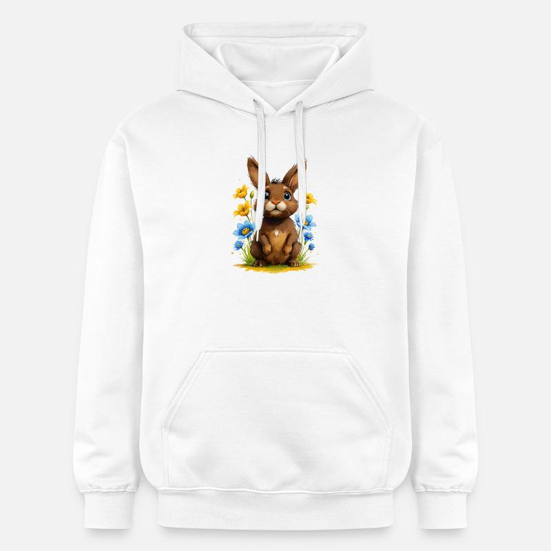 Lapin brun mignon parmi les fleurs - Sweat à capuche Softstyle® Gildan Unisexe - blanc