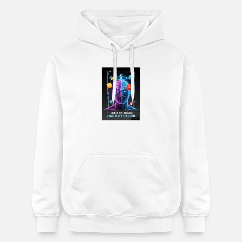 Code & Logic Cyberpunk Tech Brain T-Shirt - Sweat à capuche Softstyle® Gildan Unisexe - blanc